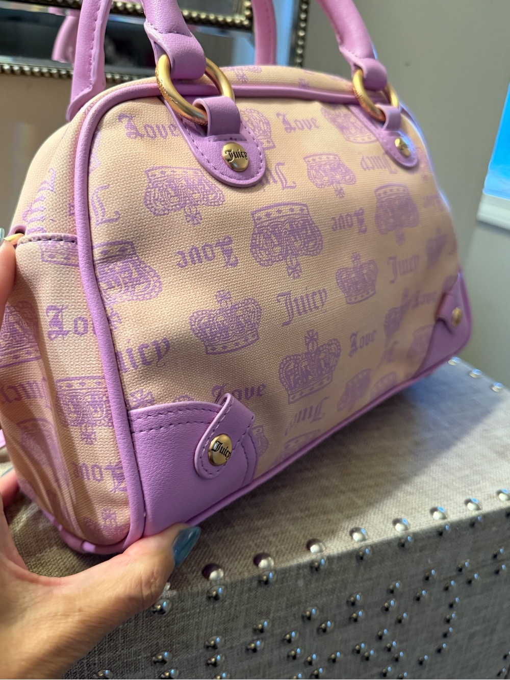 Exclusive Juicy Couture Pink and Cream Logo Bow Charm Crossbody Bag - Picture 5 of 13
